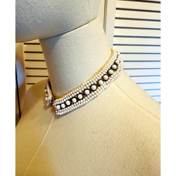 Vintage 50s Beaded Collar Made in Japan Cream Statement looks Accessories - Picture 2 of 8
